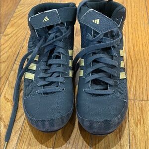 Adidas Gray and Gold High-Top Wrestling Sneakers